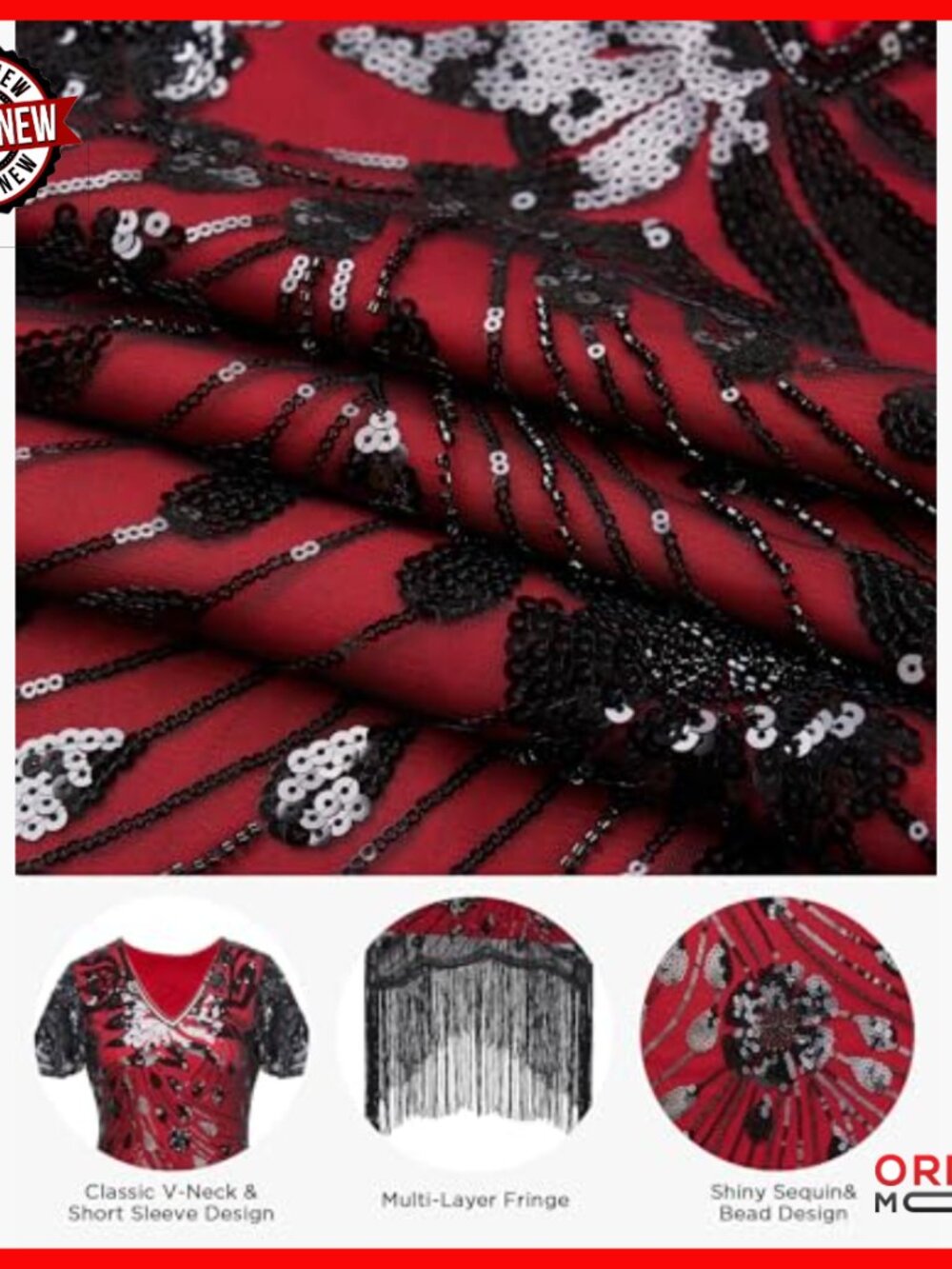 Flapper Dress 1920s Gatsby Costume with Fringe Sequins Beading X-Large - Picture 5 of 7